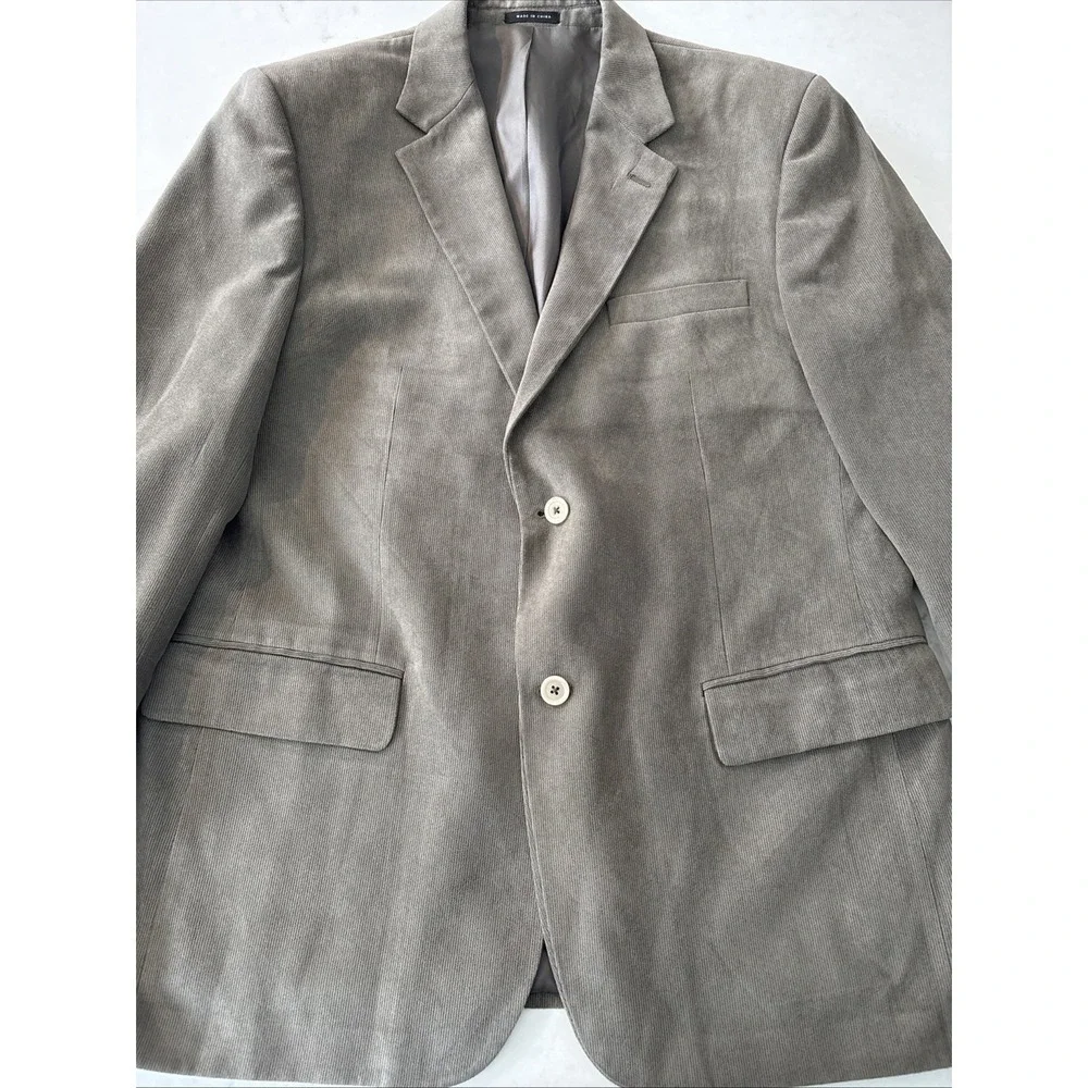 Alfani Blazer Suit‎ Jacket Mens 46R Tan Corduroy Polyester Sport Coat Faux Suede